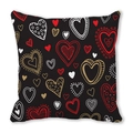 Square black peach skin pillowcase with red and gold heart patterns for Valentine's Day - Black Base Red White Gold Heart Combo (4) / 18x18 Inch