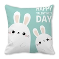 Federa per cuscino azzurra per San Valentino con due simpatici coniglietti bianchi - 45x45 cm / Due Conigli su Fondo Blu (17)