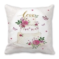 Square peach skin pillowcase with a floral love cake print for Valentine's Day decor - 18x18 Inch / Cake And Rose (1)