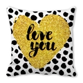 Polka dot pillow cover with a golden glitter heart and Love You artistic font - Black White Polka Dot Gold Heart (2)