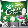 Green Happy Easter Day wall tapestry with lucky clovers, mushrooms and colorful eggs - 100x70(Peach Skin) / Green Festival Pattern (5)