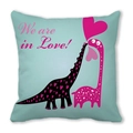 Fodera per cuscino blu in pelle di pesca con dinosauri e scritta We are in Love - 45x45 cm / Coppia di dinosauri dei cartoni (18)