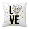 White peach skin throw pillow case with black LOVE lettering and golden glitter dots - Large Black Letters LOVE with Heart Design (Style 28)