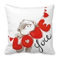 Square peach skin pillowcase with cute grey bear and LOVE you heart illustration - 18x18 Inch / Cartoon Bear And Heart (2)