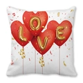 White peach skin pillowcase with LOVE heart balloons and festive confetti print - Red Heart Balloon Letters LOVE Print (Style 29)