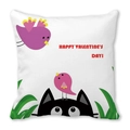 Kissenbezug aus Pfirsichhaut mit Happy Valentine's Day Cartoon Katze und Vögeln Motiv - Schwarze Katze und Vögel Valentin (2)