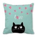 Minzgrüner Pfirsichhaut-Kissenbezug mit schwarzer Katze, rosa Herzen und Love-Schriftzug - Minzgrün LOVE Schwarze Katze (3)