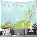 Easter decorative peach skin tapestry with cartoon rabbits and eggs in light blue variant - Light Blue Grassland Bunny Basket Style (7)