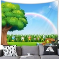 Easter bunny tapestry with rainbow and cartoon forest over a gray sofa - 7 / 100x70(Peach Skin)