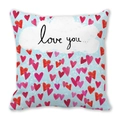 Federa in pelle di pesca celeste con motivi a cuore e stampa di nuvole Love You - 45cmx45cm / Stile Nuvola Love You Blu Chiaro
