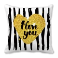 White pillowcase with black stripes and gold glitter heart featuring I love you text - Black White Vertical Stripes Gold Heart (4)