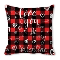 Red and black buffalo plaid Valentine's Day pillow case with Love You heart patterns - 45cmx45cm / Be My Valentine Flowers(15)