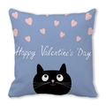 Hellblauer Pfirsichhaut-Kissenbezug zum Valentinstag mit schwarzer Katze und Herzen - Hellblau Katze Herz (4)
