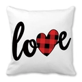 White Valentine's pillowcase with Buffalo Plaid heart and black script love text - Artistic love with Plaid Heart (3) / 18x18 Inch