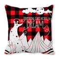 Red and black buffalo plaid pillow cover with a dog dreaming graphic and artistic quote - Dog Looking at Moon (8)