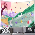 Easter peach skin tapestry with cartoon rabbits and colored eggs over a grey sofa - Cartoon Forest Bunny Chick Style (8)