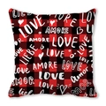 Square Buffalo Plaid Valentines Pillow Cover with Red Black Check and Love Text Prints - Multilingual Love (28)