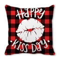 Happy Kiss Day Valentine's red and black buffalo plaid peach skin throw pillow cover - Happy Kiss Day (29)