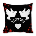 Square black Valentine pillowcase with white doves, I LOVE YOU text and red hearts - Black Base White Doves Heart I LOVE YOU (8) / 18x18 Inch
