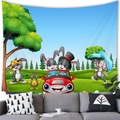 Cartoon forest bunny wall tapestry in vibrant sky blue and green for Easter decoration - 8 / 100x70(Peach Skin)
