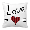 White Happy Valentine's Day peach skin pillowcase with Love text and plaid heart - Handwritten Love with Arrow Through Plaid Heart (4) / 18x18 Inch
