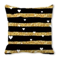 Peach skin pillowcase featuring black and gold glitter stripes with white heart patterns - 45x45cm / Black Gold Striped Hearts (5)