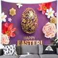 Purple Easter tapestry with golden egg and flower accents hanging above a sofa - 100x70(Peach Skin) / Purple Gold Vine Pattern (10)