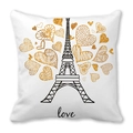 Kissenbezug in Weiß mit goldenen Herzen und Eiffelturm-Motiv für Valentinstag - Eiffelturm mit Herzdesign (Stil 22)