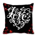 Black peach skin pillowcase with heart-shaped LOVE text and 3D floating red hearts - Black Base Scroll Floral LOVE (9) / 18x18 Inch