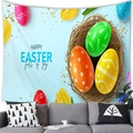Happy Easter tapestry with colorful eggs, yellow tulips and bird nest on light blue fabric - Hand-painted Eggs Bird Nest Style (10)