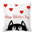 Valentine's Day pillow case with Happy Valentine's Day text and a black cat illustration - Black Cat Hanging Heart (6)