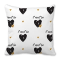 Pfirsichhaut-Kissenhülle mit schwarzem Herz-Doodle und goldenem Glitzer-Herz-Design - Weiß mit Graffiti-Herzen und It Must Be Text (Stil 23)