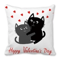Valentine's Day pillowcase featuring hugging cats and hearts on white fabric - Embracing Black and Grey Cats (7)