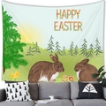 Happy Easter tapestry featuring realistic brown bunnies and colorful eggs over a sofa - 11 / 100x70(Peach Skin)