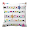 Housse de coussin carrée avec notes de musique et motifs cœurs colorés sur tissu blanc - Cœurs de Musique Colorés (8)