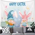 Easter gnome wall tapestry featuring watercolor bunnies and Happy Easter text decor - Macaron Gnome Easter Eggs Style (12)