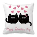 White peach skin pillowcase with cute cartoon cats and Happy Valentine's Day print - Two Cats Pink Hearts (8)