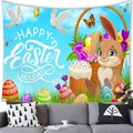 Easter wall tapestry with rabbit and eggs above sofa for home holiday decoration - 12 / 100x70(Peach Skin)