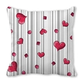 Housse de coussin carrée avec cœurs rouges dessinés à la main et rayures grises - Points de Cœur Rouges Dessinés à la Main (9)