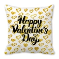 Happy Valentine's Day throw pillow cover with gold hearts and lip prints on white fabric - Gold Sequin Hearts and Lip Prints (Style 25)