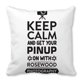 White peach skin pillowcase with black typography and camera icons for photography - Keep Calm and Photography (15)