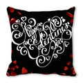 Black peach skin pillowcase featuring white script heart and red 3D hearts for Valentine - Black Base Cursive Heart Valentine (12) / 18x18 Inch