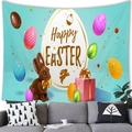 Sky blue Easter tapestry with Happy Easter text, chocolate bunny and colorful eggs - Celebration Chocolate Bunny Gift Style (9)