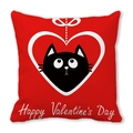 Red peach skin pillowcase with black cat and heart for Valentine's Day decor - Red Heart Outline Black Cat (9)