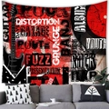 Rock music themed wall tapestry with electric guitar and vinyl record graffiti design - 100x70cm / Punk Graffiti Guitar (13)