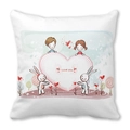 Funda de cojín blanca San Valentín con corazón I LOVE YOU y dibujos animados infantiles - 45x45 cm / Niños De Dibujos Animados Conejo Y Corazón Rosa (8)