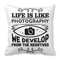 White peach skin pillowcase featuring black photography camera and inspiring quote - Life Is Like Photography (16)