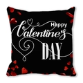 Black peach skin pillow case with Happy Valentine's Day text and red 3D heart motifs - Black Base Red Heart Cursive Happy Valentine (13) / 18x18 Inch