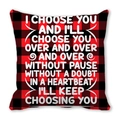 Red and black buffalo plaid LOVE throw pillow cover with white printed text decoration - Round Font Love Quote (12)