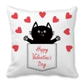 White peach skin pillow case with cartoon cat and Happy Valentine's Day print - Pocket Black Cat Heart (10)